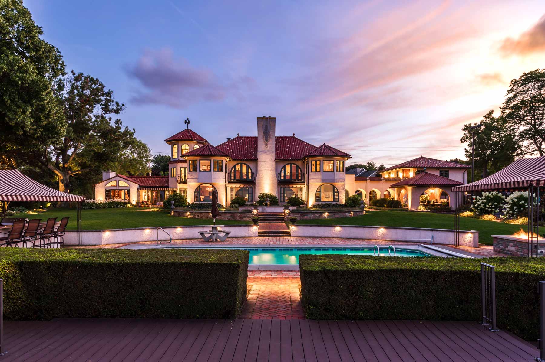 Twilight photograph of a luxury home